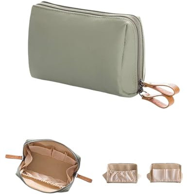 KGDUYC Neceser Maquillaje Pequeño, Bolsa Maquillaje para Bolso, Bolsas de Cosméticos de Viaje Portátil, Bolsa de Aseo de Viaje con Cremallera y Compartimento para Mujer - verde