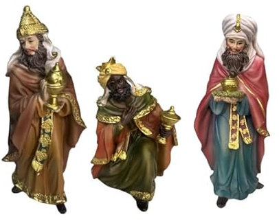 DRW Set 3 Reyes de Magos de Resina Pintados a Mano 30 cm