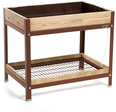 MI HUERTO URBAN Jardinera Elevada de Madera con Bandeja | Marrón 90x60x78cm | Jardinera de Madera, Estructura Metálica, Mesa cultivar plantas para Jardín y Balcón, Bandeja Recoge Aguas | HUERTO ALTO