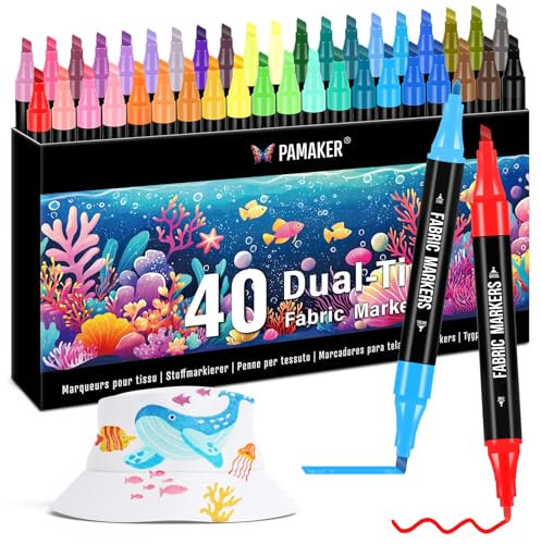40 rotuladores textiles de doble punta – Lavable a máquina y permanente para camisetas, bolsas de tela, zapatos y más – No tóxico, ideal para niños y adultos