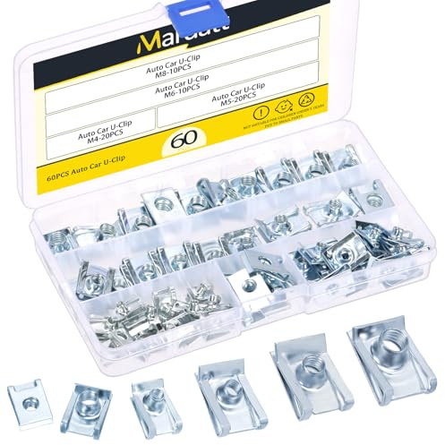 Mardatt 60 Stk M4 M5 M6 M8 Blechmuttern Sortiment, Gewinde Clip Mutter Set U-Typ Blechmuttern Schnappmutter für Armaturenbrett Türverkleidung Innen, Kohlenstoffstahl verzinkt