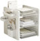 OSTWOLKE Schreibtisch Organizer mit Aktenhalter, Ablagefächer Stapelbar, 33x27,5x31,4cm, Briefablage a4 Büro 3 Etagen mit Stifthalter und Ablagefach, Dokumentenablage für Unterlagen Schreibwaren(Weiß)