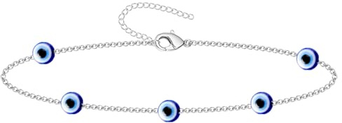 cotigo Bracciale occhio turco in acciaio inox o filo + un braccialetto a 7 nodi (gratis), portafortuna e protezione contro il malocchio, bigiotteria da uomo, bracciali donna e ragazza.