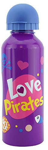 500ml Love Pirates Purple Aluminium Water Bottle for Kids - BPA-Free, Leakproof, Reusable & Lightweight Flask for School, Sports, Hiking, Camping & Travel - Ideal for Girls 3+ Years
