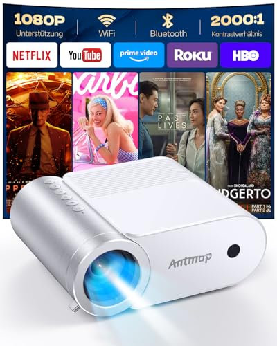 Proiettore WiFi e Bluetooth, Proiettori Cinematografici 1080P per Telefono, Proiettore Portatile Home Theater per Camera da Letto, Proiettore WiFi con Schermo da 200” per iPhone/HDMI/USB/TV Stick