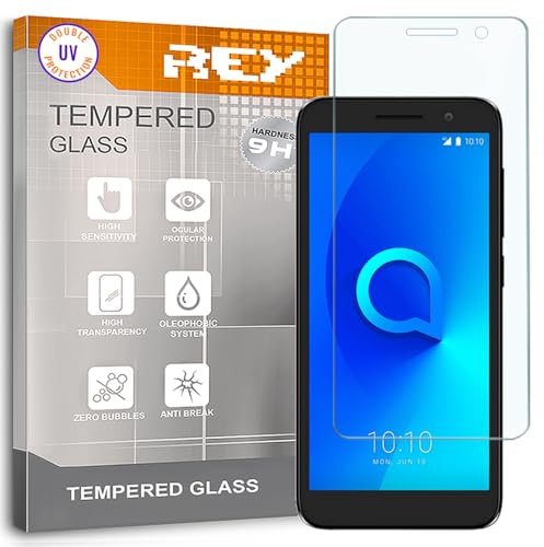REY Protector de Pantalla para ALCATEL 1 2019, Cristal con Doble Protección UV, Vidrio Templado Premium 9H+