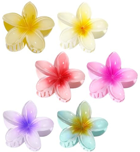 EnixwH 6 Piezas Pinza Pelo Flor 8 cm Pinzas de Pelo Hawaianas en Forma de Flor Clips Hebillas de Cabello Garras de Plástico Antideslizante, Clips de Garras de Flores, para Mujeres y Niñas