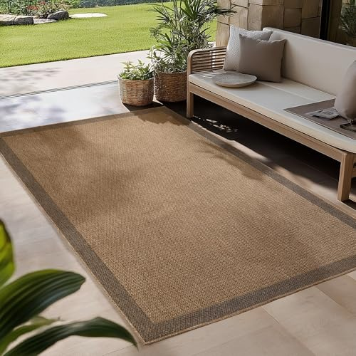 Carpetsale24 Outdoor Teppich Wetterfest 280x370 cm Beige Pflegeleicht im natürlichen Jute-Look für Wohnzimmer Esszimmer Schlafzimmer Terrasse Balkon XXL Extra Groß