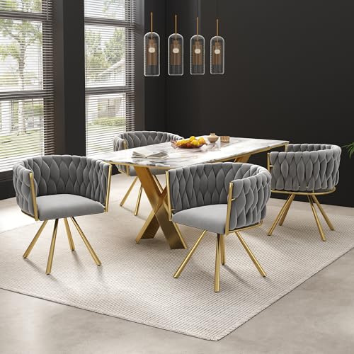 Zepneiy Chaises Salle Manger, Lot de 4 chaises de Salle à Manger Pivotantes avec Pieds en métal, Chaise Gris Doré en Velours pour Salle à Manger Cuisine
