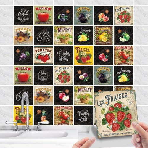 Lot de 36 Pcs Stickers Carreaux Muraux Cuisine - Autocollants Carrelage - Carrelage Vintage - Retro Stickers Muraux Décoratif Auto-Adhésif pour Cuisine Salle de Bains Mur (B, 10x10cm)