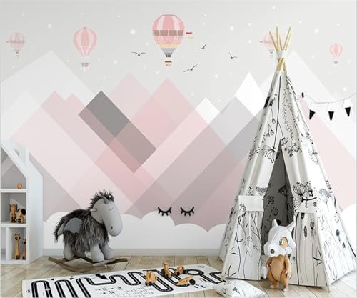 XLMING Three Dimensional Warm Beautiful Hot Air Balloon Pink Geometric 3D Wallpaper Luxury Silk Study Dining Feature Sofa Grey Bedroom Living Room Tv Decorative Wall-150cm×105cm