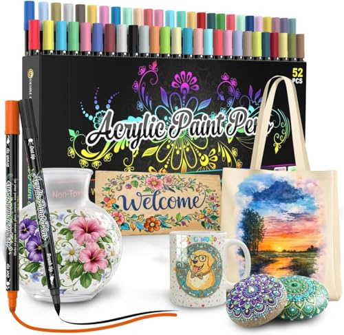 Desire Deluxe Acrylic Paint Pens for Rock Painting, Stone, Ceramic, Glass, Wood, Canvas – Set of 52 Non Toxic Water Based Markers - Great Artists Painting Supplies