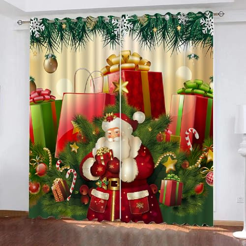 3D Weihnachten Gardinen Abdunkelnde Weihnachtsmann Kindervorhänge Vorhang mit ösen 2er Set Vorhänge Blickdicht Verdunkelungs für Kinderzimmer Schlafzimmer Wohnzimmer B 140 X H 160 cm（Motiv 28-7）