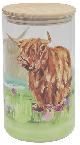 The Leonardo Collection Highland Cow Glass Food Storage Canister Large | Reusable Container, Airtight Seal, Food Safe, Pantry Storage, Durable Construction, Elegant Kitchen Accessory