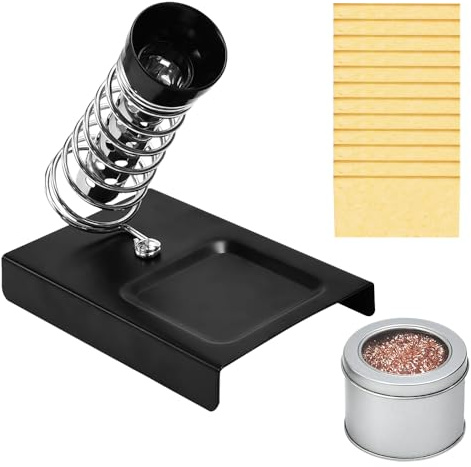 OLRWSLG Irongrill Soldering Iron Holder Stand, Spiral Holder Stand Universal Bench Stand Soldering Iron Holder Stands Solder Iron with 12 Pcs Cleaning Sponge and 1 Pcs Brass Ball for Desktop Soldering