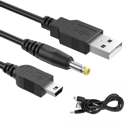 HEIZHU 100cm USB Charger for PSP 1000/2000/3000/PS3 | 2 in 1 Data Charger Cable Lead Data Sync Transfer USB Power Cord for PSP 1000 2000 3000 (Black)