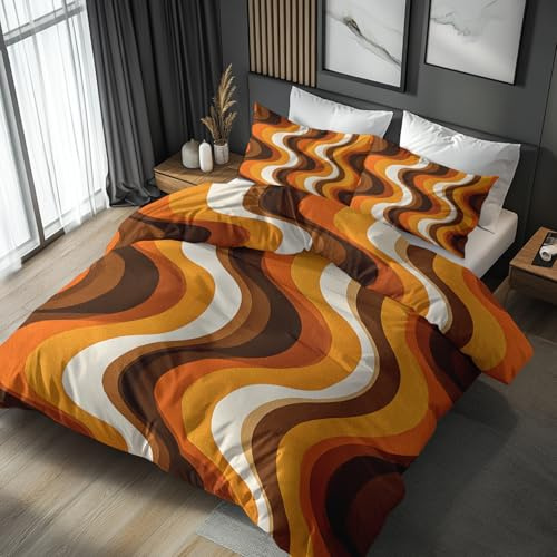 Generisch Bettwäsche 135x200 Retro Abstrakt Design, 2teilig - 70er Jahre Bettbezug und 1 Kissenbezug 80x80, Wendebettwäsche, Schlafzimmer Deko, Mikrofaser, mit Reißverschluss SD-1260