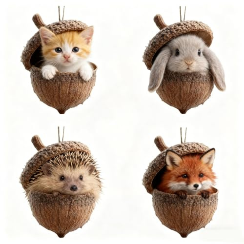 Forests Animal Acorn Ornaments, 2D Acryl Tiere Aus Tannenzapfen Weihnachtsbaumschmuck Deko, Langlebig, Leicht & Einfach Aufzuhängen, Für Christbaum, Zuhause & Auto