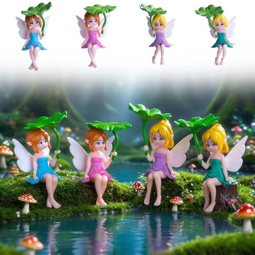 Tashce 4 Stück Mini Elfen Figuren Garten Deko 7cm, Feengarten Zubehör | Feen Figuren Klein für Garten und Kuchen, Feen Tortendeko, Geburtstag Deko, Feenhaus, Geschenk, Fairy Garden