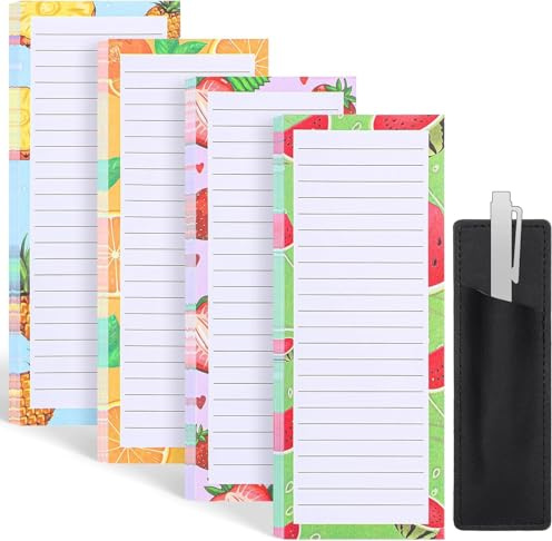 4 Stück Magnetische Notizblöcke Kühlschrank, Einkaufsliste Magnetisch mit Stifthalter,50 Blatt/Block,Einkaufszettel Block für Lebensmittel,Küche Notizblock Magnetisch für Kühlschrank 21x9cm 200 Blatt