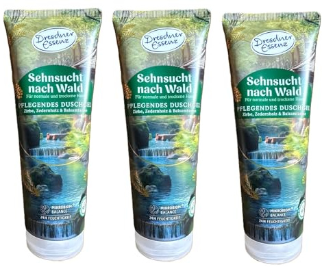 Dresdner Essenz Duschgel Sehnsucht nach Wald – 3er Pack (3 × 250 ml) – Erfrischendes Wald-Duschgel mit Zirbe & Zedernholz – Vegan