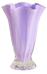 Vase en Verre sur Pied côtelé Vintage, Bouquet de Fleurs en Cristal, Vases hydroponiques for Roses, lys, Bord Lisse Vase(Lila)