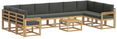 vidaXL Outdoor-Sofagarnitur mit Kissen 11 pcs Weiß und Anthrazit, Akazienholz Sofa, modernes Garten-Sofa, wetterfestes Sitzmöbel, Flexibles Möbelstück für den Hinterhof