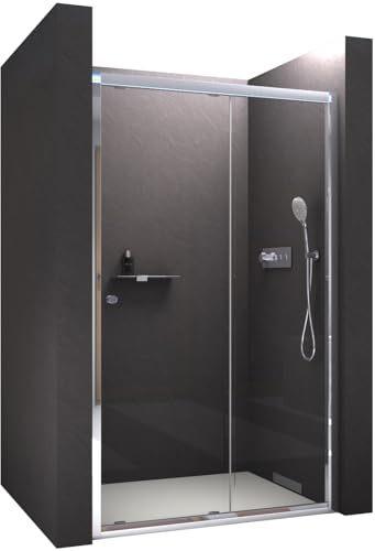 BERNSTEIN Nischendusche Schiebetür 140x195mm Duschtür aus 6mm ESG-Sicherheitsglas mit NANO-Beschichtung Duschabtrennung mit Schiebesystem EX505 Duschtrennwand Dusche für Nische