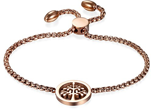 JewelryWe Schmuck Baum des Lebens Armband für Damen, Edelstahl Charm-Armband Armkette Verstellbar Armkettchen Armreif, Rosegold