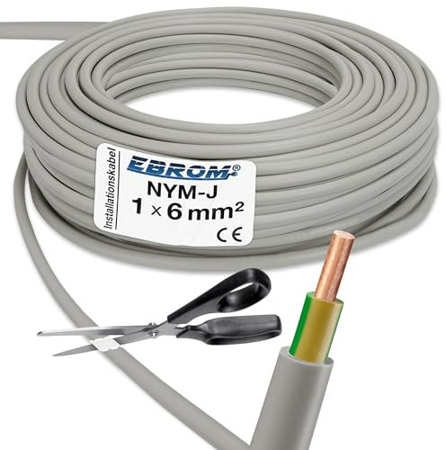 Câble gainé NYM-J 1 x 6 mm² (mm²) au mètre - Sélection par incréments de 1 mètre - Exemple : 20 m - 25 m - 35 m - 50 m etc.