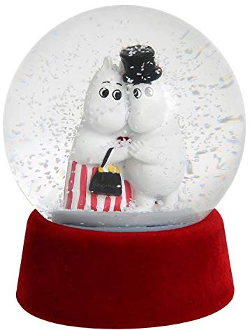 Moomin 'Tenderness' Schneekugel aus Glas, 80 mm, mit rotem Samtboden
