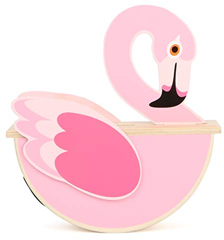Small Foot 12005 Spardose Flamingo aus Holz, großer Schlitz, Spaß beim Sparen, mit Gummiverschluss Spielzeug, Mehrfarbig