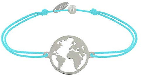 LES POULETTES BIJOUX - Armband Link 925 Silber Runde Medaille Weltkarte - Turquoise
