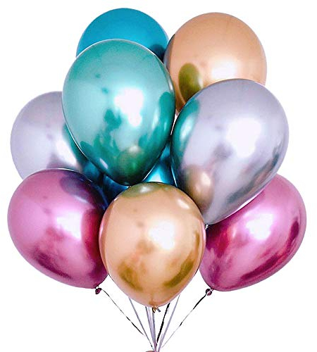 50 Stück Luftballons Metallic,Bunt Verchromte Helium Ballons 6 Metallischen Farben Metallfarbe Dekoration für Vintage Jugendweihe Junge Geburtstag JGA Party Deko (Gold Silber Blau Grün Rosa Lila)
