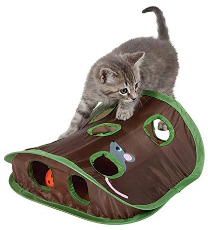 Cat Mouse Hunt Toy Foldable Cat Toy Popup Open Mouse Hunt Funny Interactive Hunting Pet Toys with Bell Ball