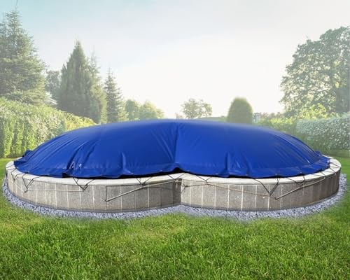 ANKO PLANEN Aufblasbare achtform Poolabdeckung für den Winter - aus 680 g/m² (1360g/m²) PVC Plane - stabile Winter Abdeckung (Blau RAL5002, Poolinnenmaß: 4,70m x 3,00m)