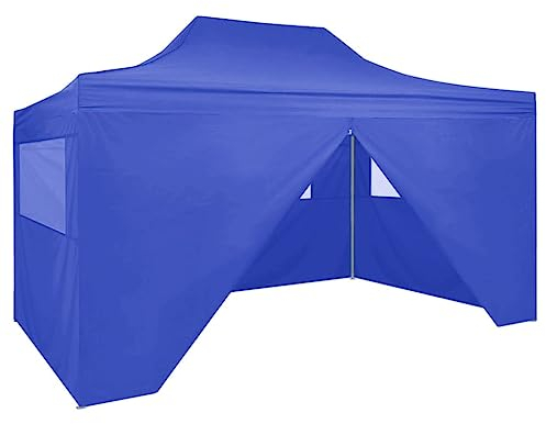 vidaXL Profi Partyzelt Faltbar mit 4 Seitenwänden Wasserbeständig Pavillon Festzelt Gartenzelt Bierzelt Faltpavillon Garten 3x4m Stahl Blau