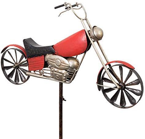 CIM GIROUETTE Metallique - Motorcycle Chopper – résiste aux intempéries – Effet Antique – Roues: Ø18cm, Motif: 51x32cm, Hauteur Totale: 160cm – Très Belle décoration de Jardin
