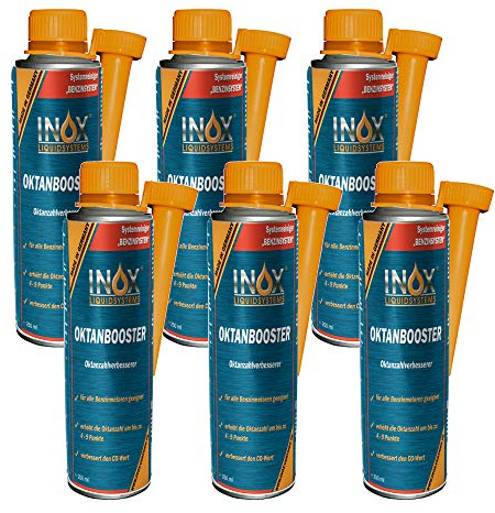 INOX® - Hochwirksamer Oktan Booster 6x250ml | Systemreiniger reduziert den Kraftstoffverbrauch | Benzin Additiv für bessere Verbrennung | Motorsystemreiniger für alle Benzinmotoren