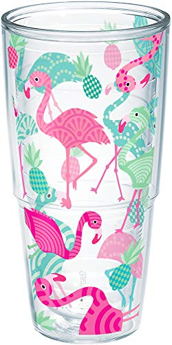 Tervis Gobelet isotherme à double paroi en plastique avec motif flamant rose fabriqué aux États-Unis Transparent