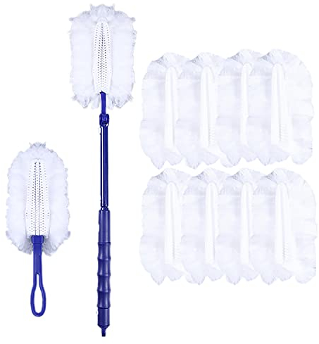 SUZZYVINE Einweg-Staubwedel mit blauem Griff, 2 Griff und 15 Staubwedel-Nachfüllungen, elektrostatisches Staubwedel-Set, Robustes Verlängerungsgriff-Starter-Set.