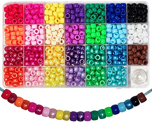 Gxadwzy 810 Stück Pony Beads 6x9mm Bunte Perlenglanz mit Großem Loch für Schmuck, Armbänder, Ketten, Schlüsselanhänger, Basteln (27 Farben)