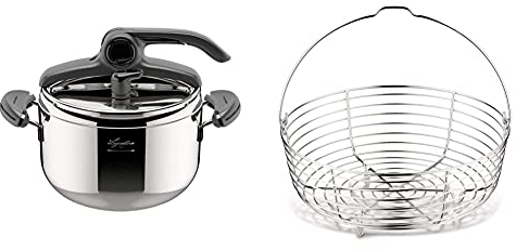 Lagostina Mia Lagoeasy'Up Pentola A Pressione, 5 L, Acciaio Inox 18/10, 22 Cm & Accessori Pentola A Pressione Cestello Filo, Acciaio Inossidabile, Argento, 22 Cm