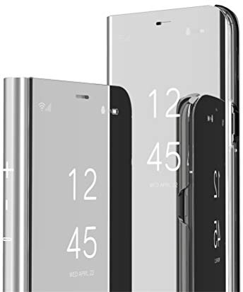 COTDINFOR Compatible with iPhone 13 Pro Max Hülle Spiegel Ledertasche Cover Männer Mädchen Slim Clear Spiegel Ständer Etui Schutzhüllen Handyhülle für iPhone 13 Pro Max Case Mirror PU Silver MX.