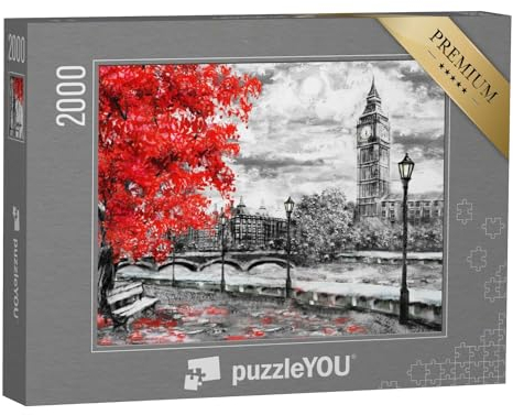 puzzleYOU: Puzzle 2000 Teile „Ölgemälde auf Leinwand: Lodnoner Straße mit Big Ben“ – aus der Puzzle-Kollektion London, Kunst & Fantasy
