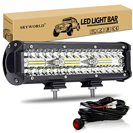 SKYWORLD LED Arbeitsscheinwerfer Bar 22.8cm 180W LED Scheinwerfer 12V 24V Arbeitslicht Zusatzscheinwerfer mit Kippschalter Kabelbaum für Auto Offroad Traktor PKW LKW SUV UTV ATV