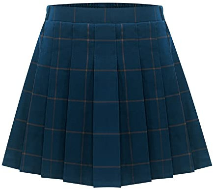 Maeau Jupe Plissée Courte à Carreaux Fille Ecoliere Mini Jupe Écossaise Elastique a la Taille Haute Tartan Kilt Ecossais Jupe Évasée École de Collège Tennis Été Printemps Bleu Marine 12-13 Ans