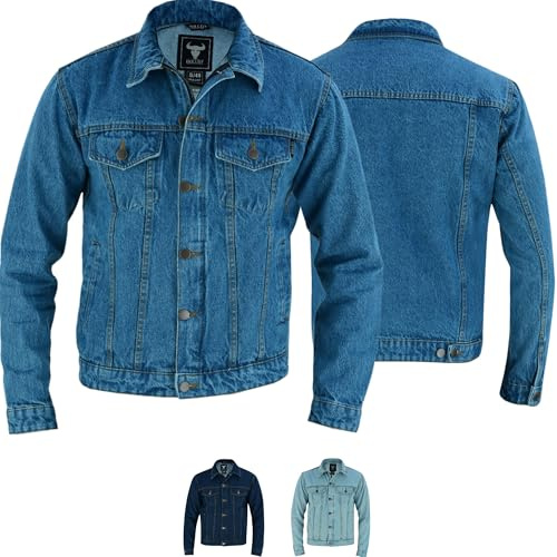 BULLDT Jeansjacke Herren - Truckerjacke Bikerfashion - 100% Baumwolle Vintag - Trucker Jacket 2in1 Knopfverschluss mit YKK-Reißverschluss -