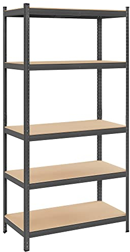 SONGMICS Schwerlastregal, Kellerregal, Lagerregal, 50 x 100 x 200 cm, Regal mit Stahlgestell, bis 600 kg belastbar, 5 verstellbare Ablagen, grau GLR050G01