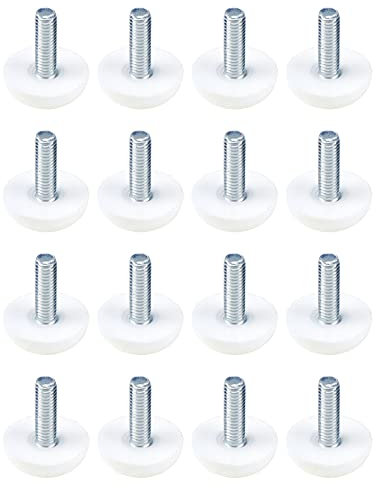 Antrader 16 Stück M6 × 18 mm Möbel-Lveler, Tischbein-Nivellierfuß, zum Aufschrauben, verstellbare Füße, 23 mm Bodendurchmesser, Weiß
